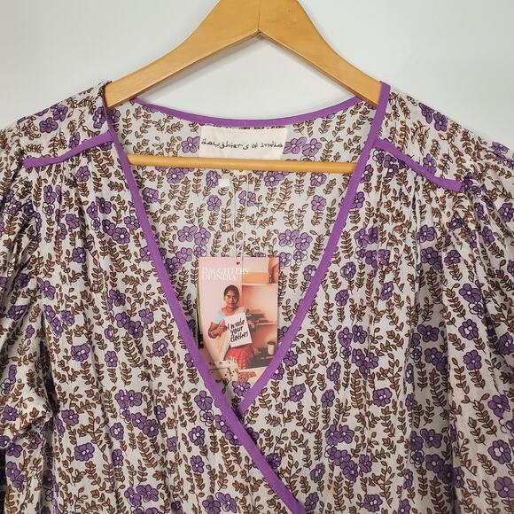 Daughters of India Binita Maxi Dress Purple Floral 100% Cotton Size Small NEW - Picture 7 of 14